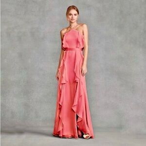 Pink Coral Bridesmaid Dress Formal Gown by Vera Wang White
